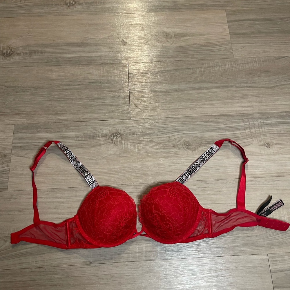 Victoria Secret Red Push-up Bra with Rhinestones
